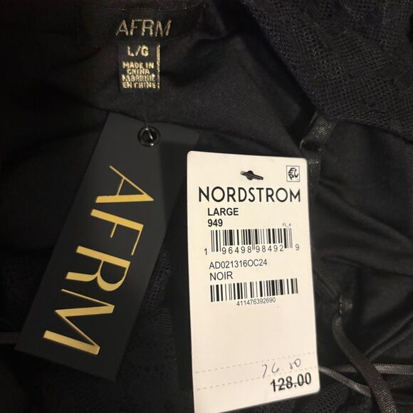 AFRM Jennan Ruched Black Floral Lace Sheer Detail Whimsigoth Dress Large NEW - Picture 7 of 14